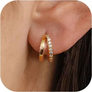 MILACOLATO Gold Hoop Earrings for Women 14K Gold Plated Small Huggie Earrings Hypoallergenic Sterling Silver Post Trendy Double Hoop Earrings for Women