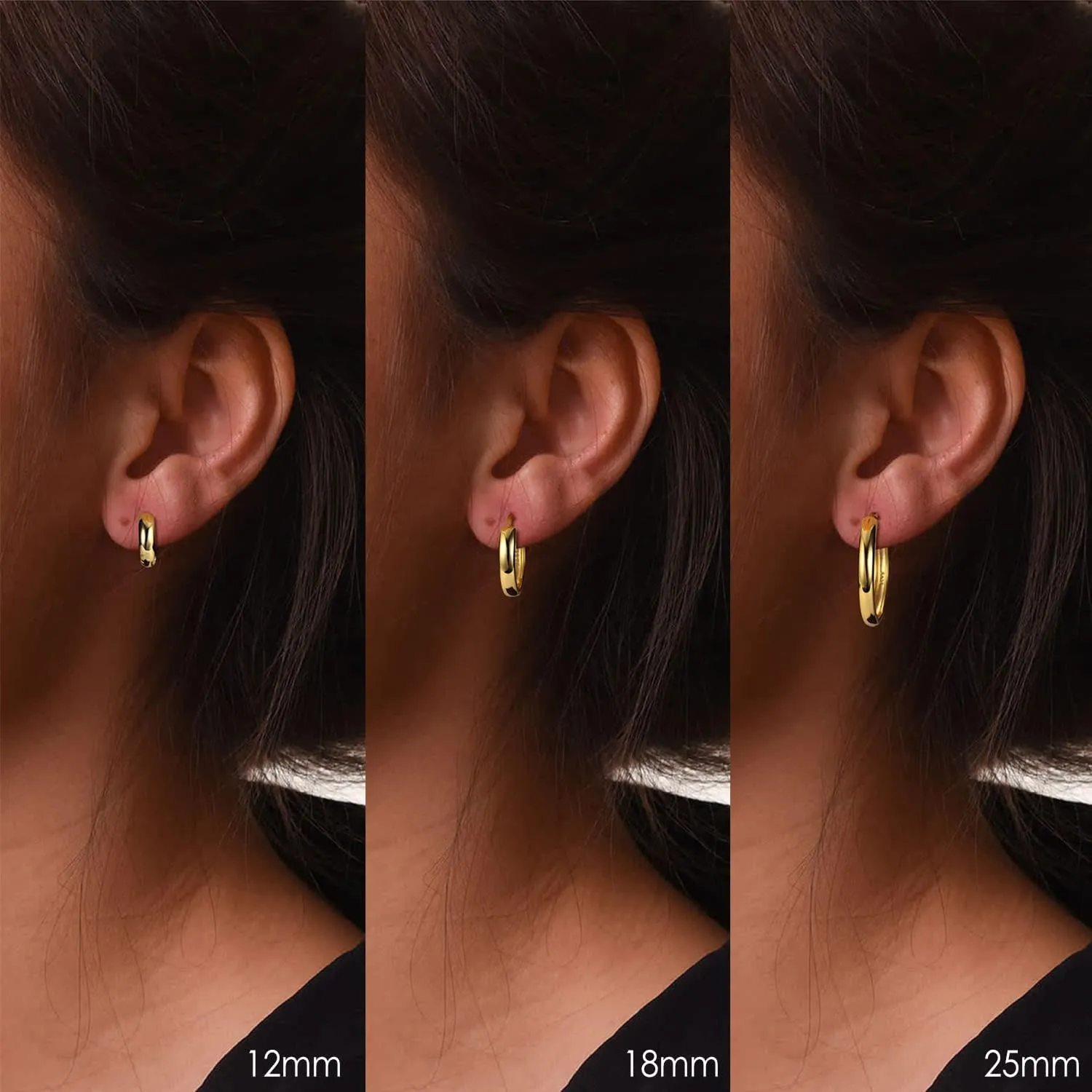 Milacolato Gold Hoop Earrings for Women Small Huggie Hoop Earrings | 14K Gold Plated Sterling Silver Hoop Earrings | Cartilage Hoop Earrings | 12/18/25mm