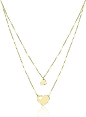 MING&KELLY JEWELRY Layered Heart Necklace Pendant 14K Gold Plated Dainty Gold Choker Layering Long Necklace for Women Birthday Gift