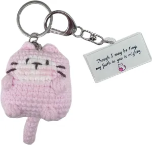Mini Funny Knitted Crochet Positive Cat Keychain, Handmade Emotional Cheer Support Pickle Potato Duck for Friends, Family, Thoughtful Handmade Gift for Celebrations, Birthdays, Just Because Moments