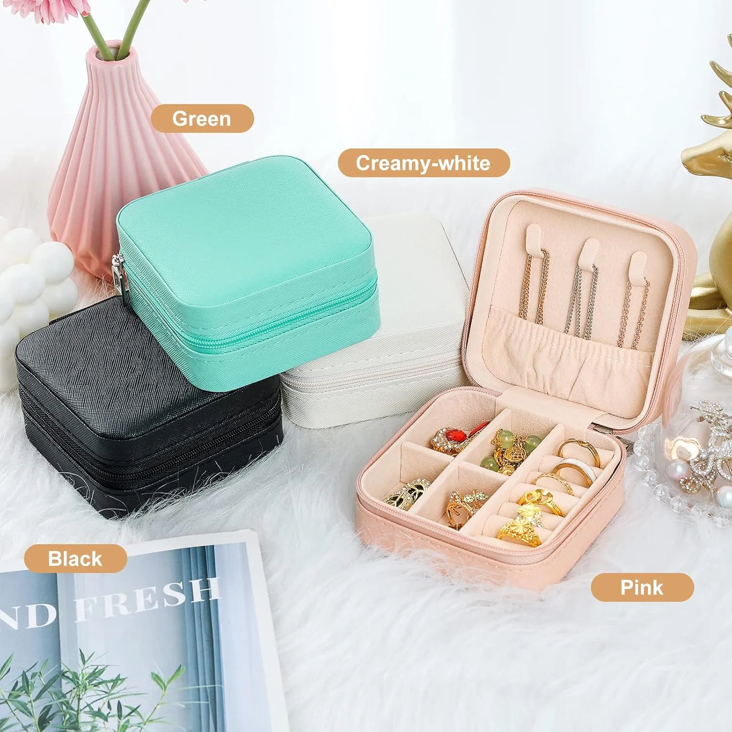 Mini Jewelry Travel Case, Leather Jewelry Travel Organizer for Women Girls Small Jewelry Boxes for Gifts Jewelry Organizer Travel Portable Display Case For Rings Earrings Necklaces (5PCS)