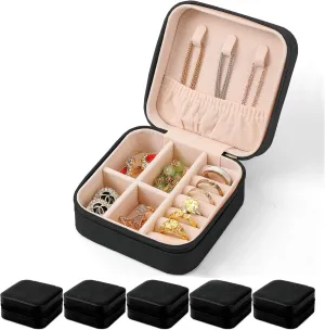 Mini Jewelry Travel Case, Leather Jewelry Travel Organizer for Women Girls Small Jewelry Boxes for Gifts Jewelry Organizer Travel Portable Display Case For Rings Earrings Necklaces (5PCS)