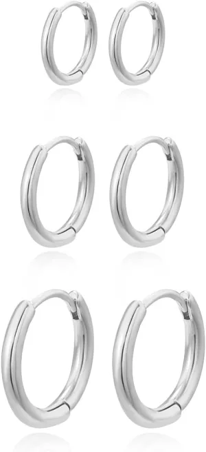 Minimalist 3 Packs Set of Small Hoop Earrings Dainty CZ Cartilage Huggie Cuff Hoops Personalized Conch Helix Hypoallergenic Piercing Little Hoops for Women Teenages Christmas Birthday Gifts