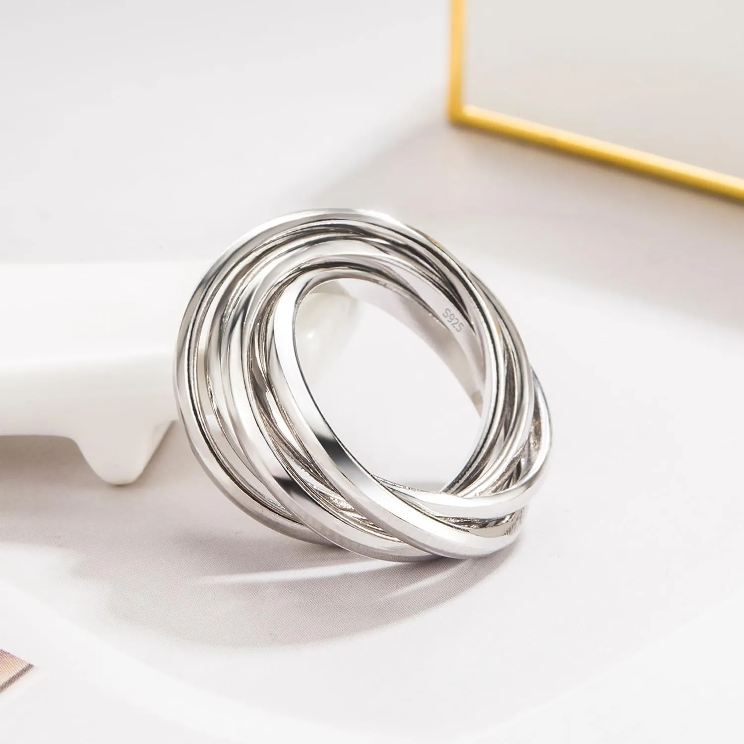Minimalist 925 Sterling Silver Interlocking Silver Rings-Women Stacking Cross Rings in Silver/Gold-Three/Five/Nine Row Ring Size 5#-13#-Promise Ring Jewelry for Love Gift