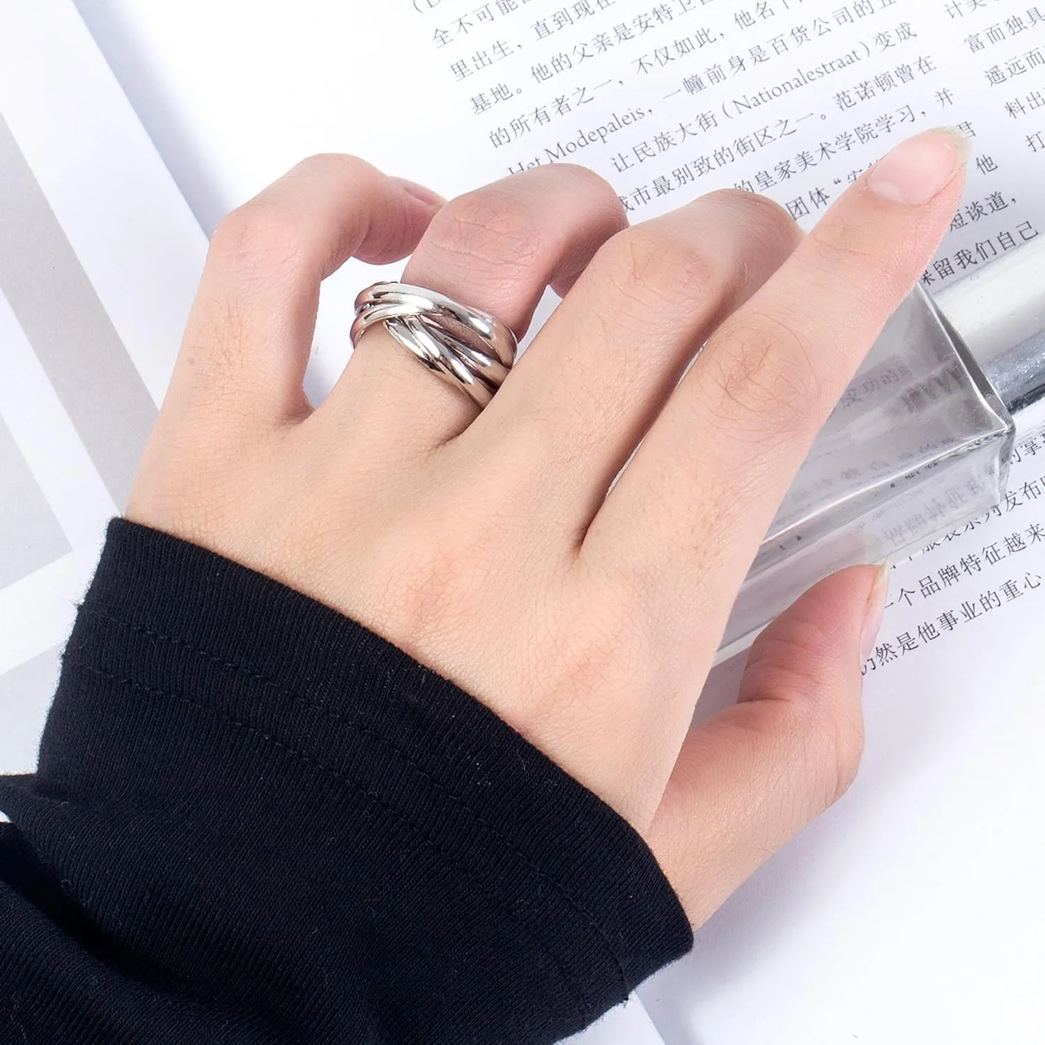 Minimalist 925 Sterling Silver Interlocking Silver Rings-Women Stacking Cross Rings in Silver/Gold-Three/Five/Nine Row Ring Size 5#-13#-Promise Ring Jewelry for Love Gift