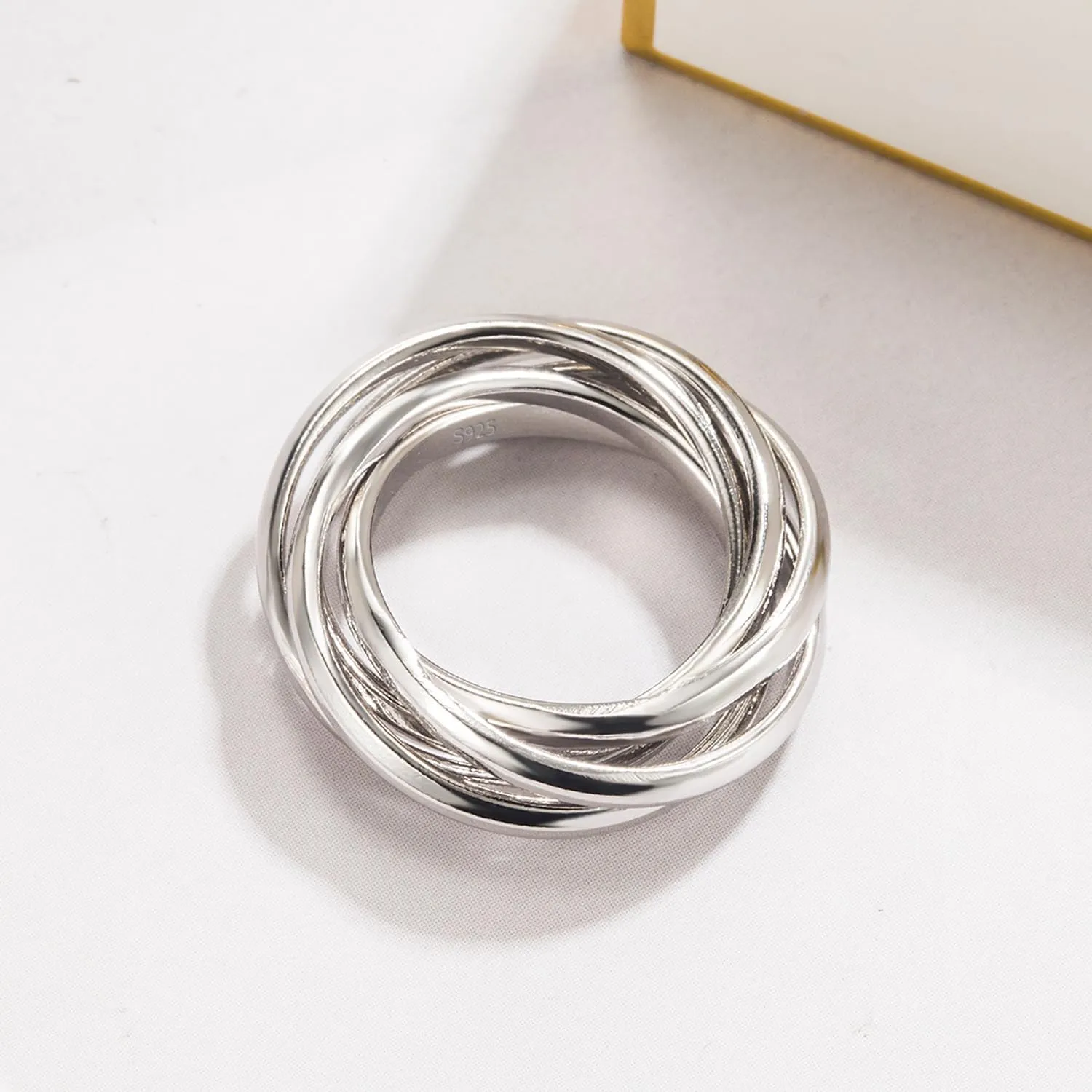 Minimalist 925 Sterling Silver Interlocking Silver Rings-Women Stacking Cross Rings in Silver/Gold-Three/Five/Nine Row Ring Size 5#-13#-Promise Ring Jewelry for Love Gift
