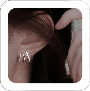 Minimalist Claw Earrings Silver Mini Half Hoop Earrings Dainty Cubic Zirconia Claw Ear Cuffs Wraps Earrings Cute Illusion Earrings Trendy Piercing Cartilage Earrings Simple Jewelry for Women