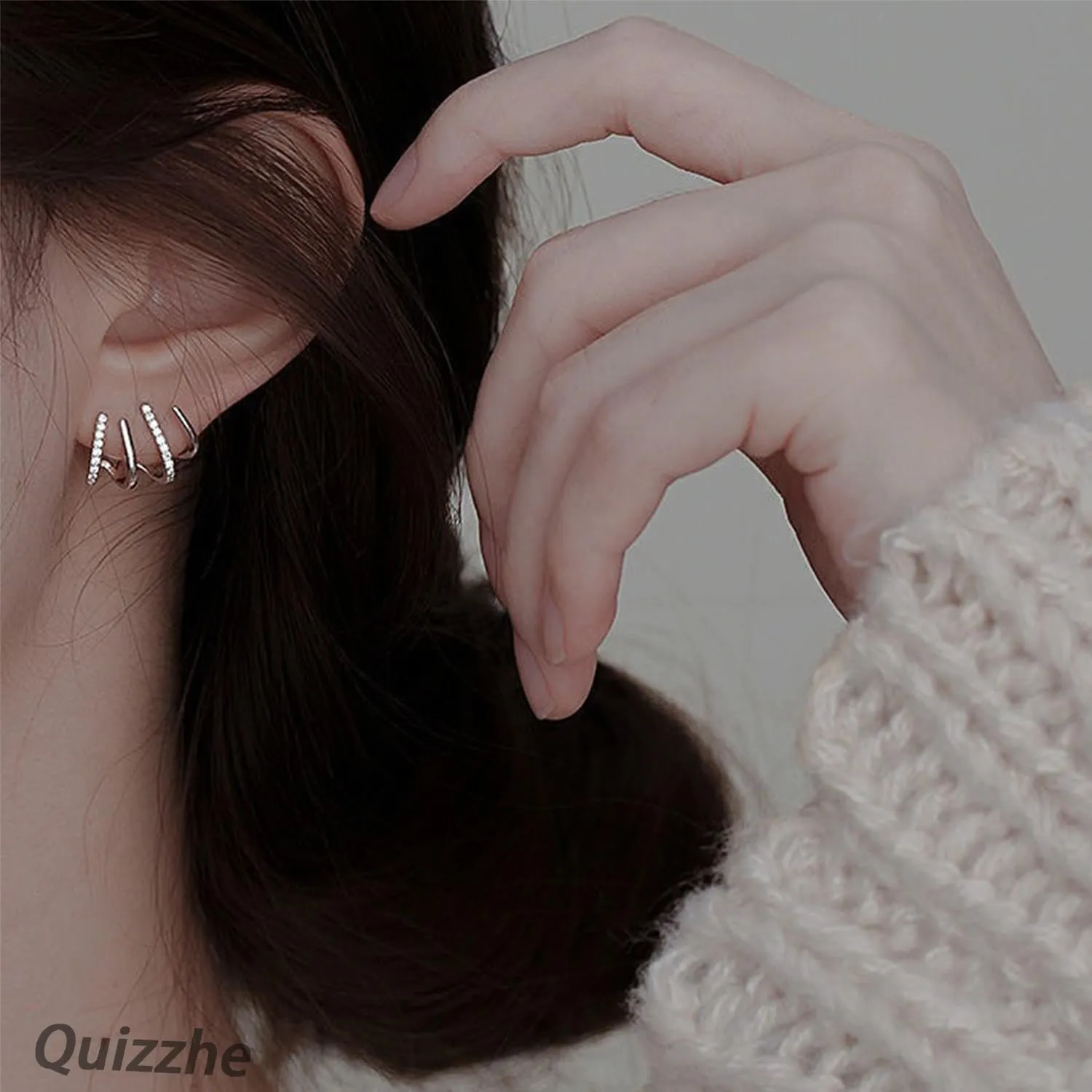 Minimalist Claw Earrings Silver Mini Half Hoop Earrings Dainty Cubic Zirconia Claw Ear Cuffs Wraps Earrings Cute Illusion Earrings Trendy Piercing Cartilage Earrings Simple Jewelry for Women