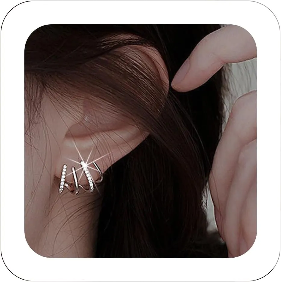 Minimalist Claw Earrings Silver Mini Half Hoop Earrings Dainty Cubic Zirconia Claw Ear Cuffs Wraps Earrings Cute Illusion Earrings Trendy Piercing Cartilage Earrings Simple Jewelry for Women