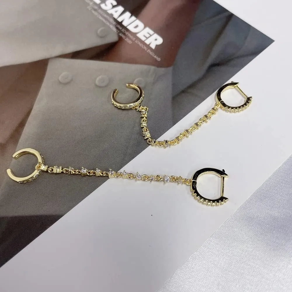 Minimalist Cuff Small Hoop Cubic Zirconia Chain Climber Crawler Earrings for Women Cartilage 925 Sterling Silver Post Hypoallergenic Fashion Threader Crystal Huggie Clip Hoops Gifts Bff Birthday Her