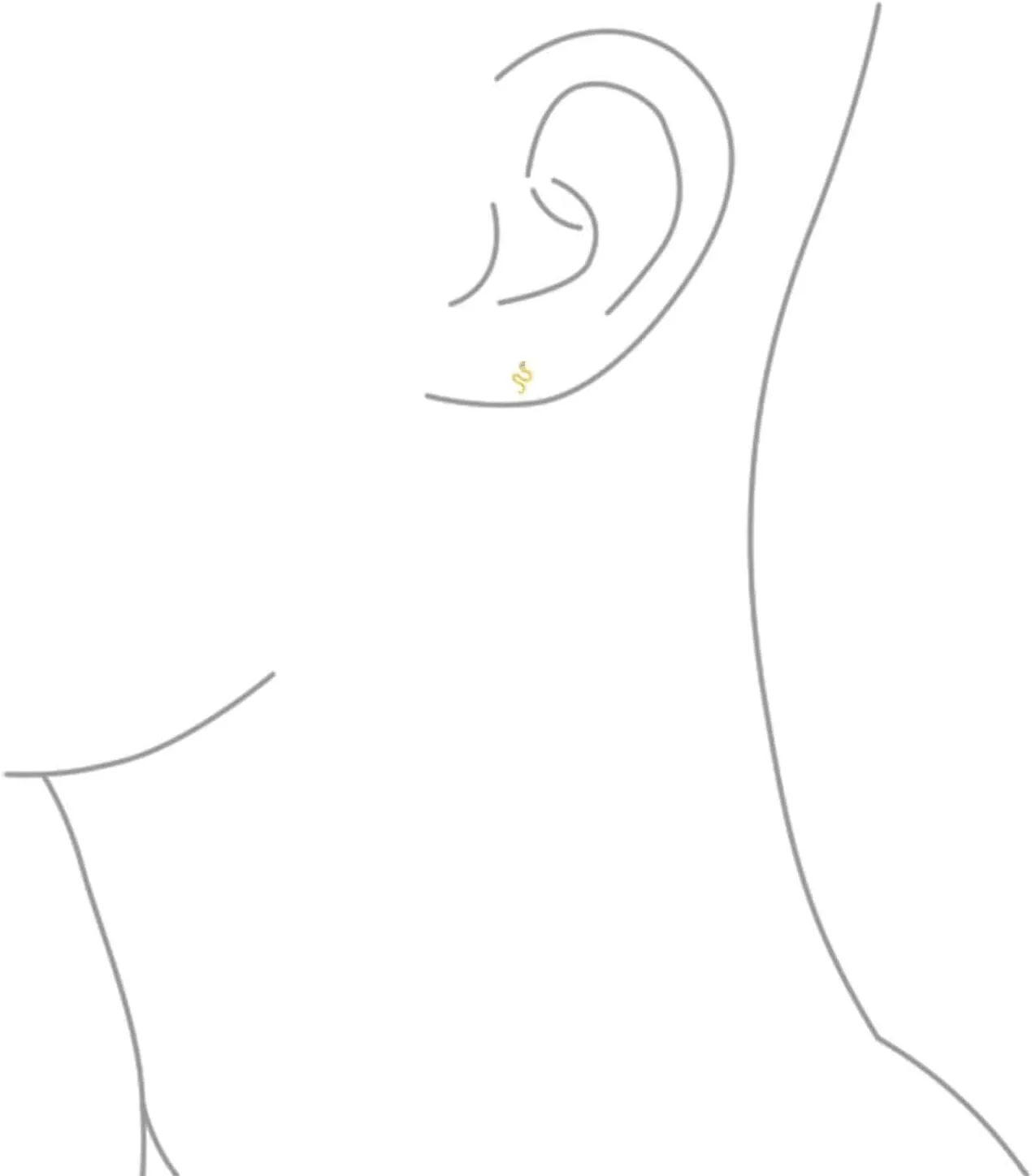Minimalist Tiny Mini CZ Accent Garden Reptile Serpent Snake Cartilage Ear Stud Earrings For Women Teen Real 14K Yellow Gold Safety Clutch Screw back