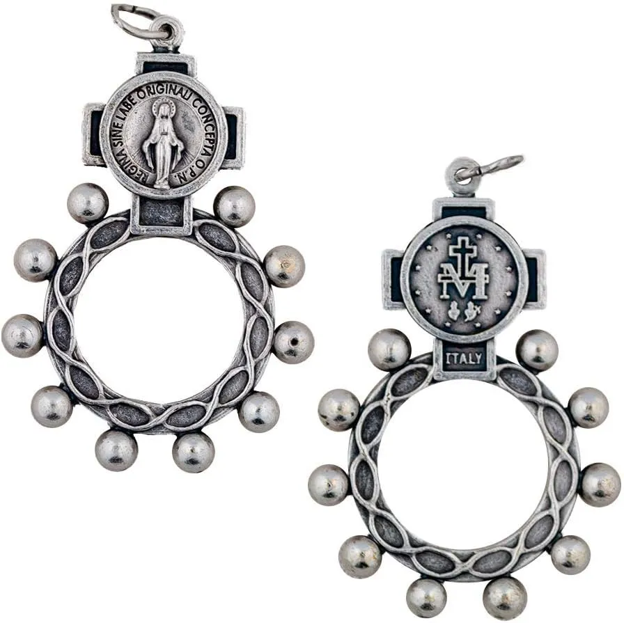 Miraculous Medal Rosary Ring | Our Lady Mary Madonna Rosary Ring | Beautiful Detail on Both Sides | Durable Pewter Metal | Christian Jewelry