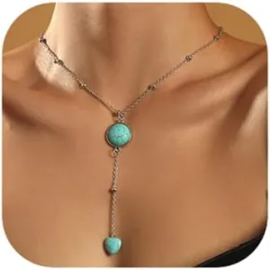 Missgrace Boho Silver Turquoise Backdrop Necklace Shiny Alloy Sexy Choker Necklace for Women Y Long Necklace Jewelry for Women
