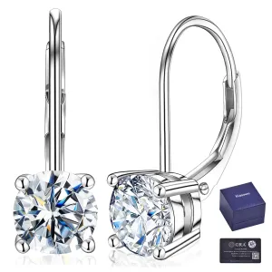Moissanite Earrings for Women 1.0ct-2.0ct D Color,18K White Gold Plated Sterling Silver Dangle Earrings, Leverback Drop Earrings Jewelry for Gifts(1.0ct*2)