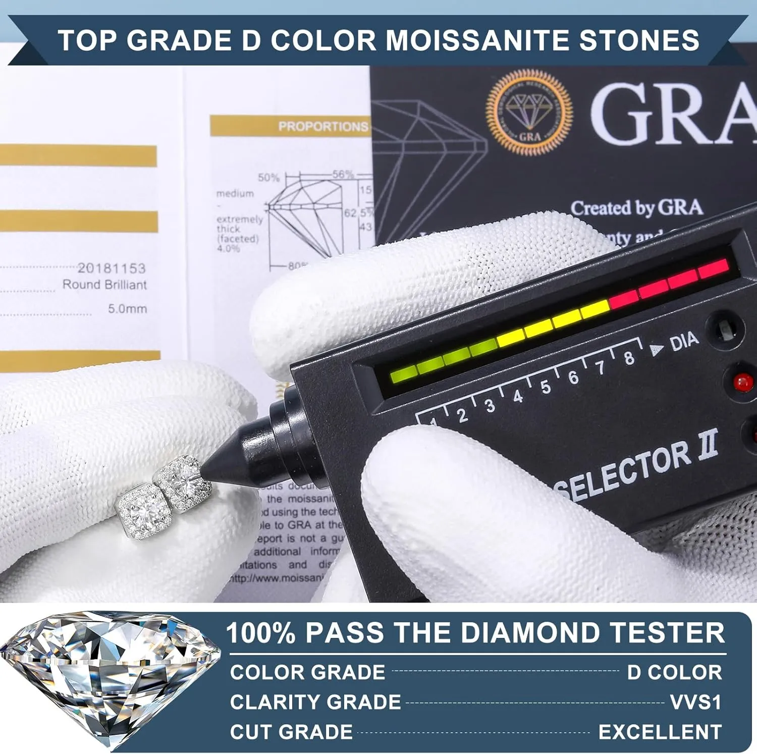 Moissanite Halo Earrings Square 18k Gold Plated 0.56-2.4CT 6-10mm D Color VVS1 Clarity Moissanite Stud Earrings For Women Men Square Stud Earrings 925 Sterling Silver Hypoallergenic Earrings
