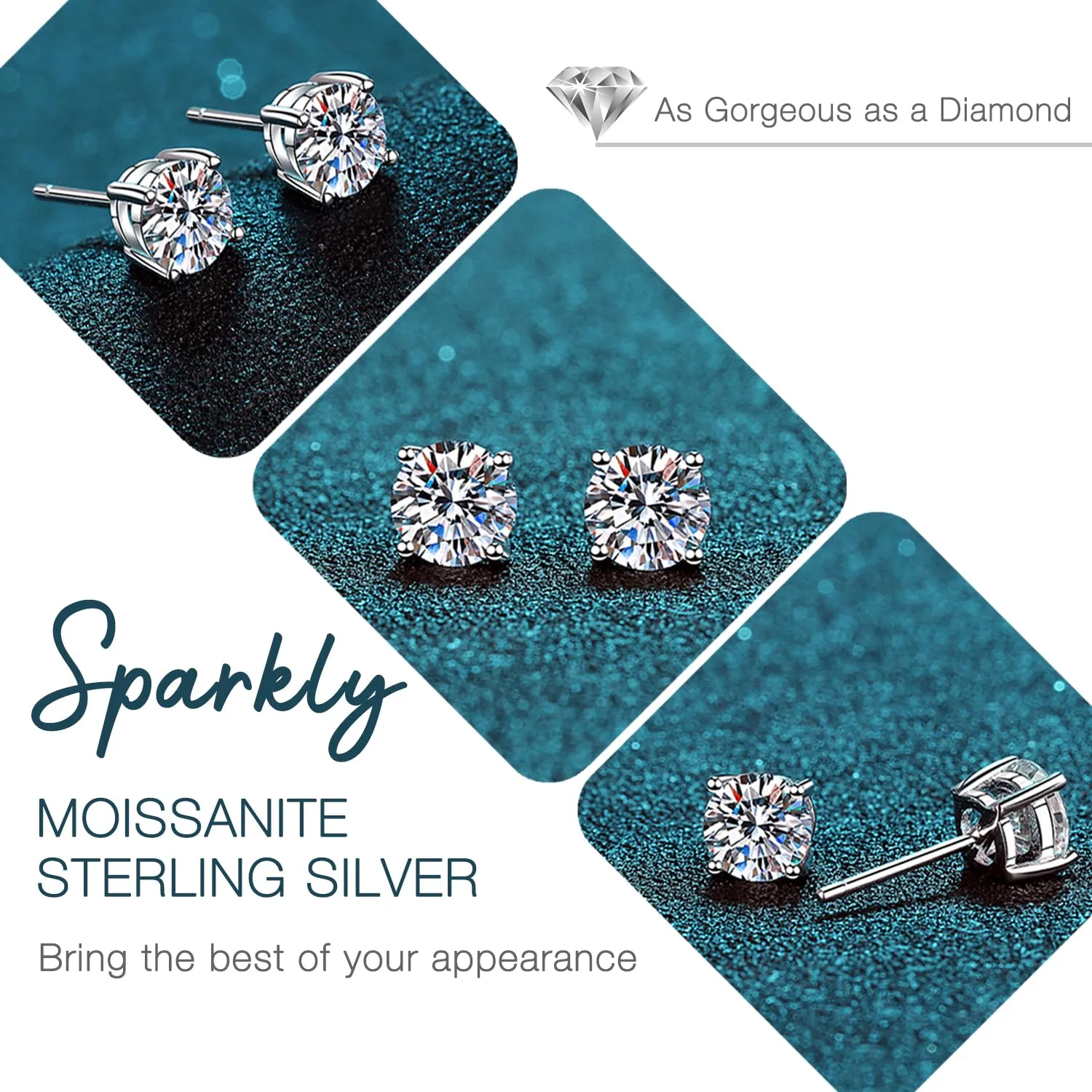 Moissanite Stud Earrings 0.3ct-2.0CT D Color,GRA 925 Sterling Silver Earrings for Men 18K White Gold Plating Earrings for Women,wedding earrings(1.0ct*2)