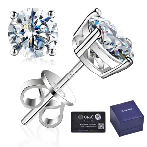 Moissanite Stud Earrings 0.3ct-2.0CT D Color,GRA 925 Sterling Silver Earrings for Men 18K White Gold Plating Earrings for Women,wedding earrings(1.0ct*2)