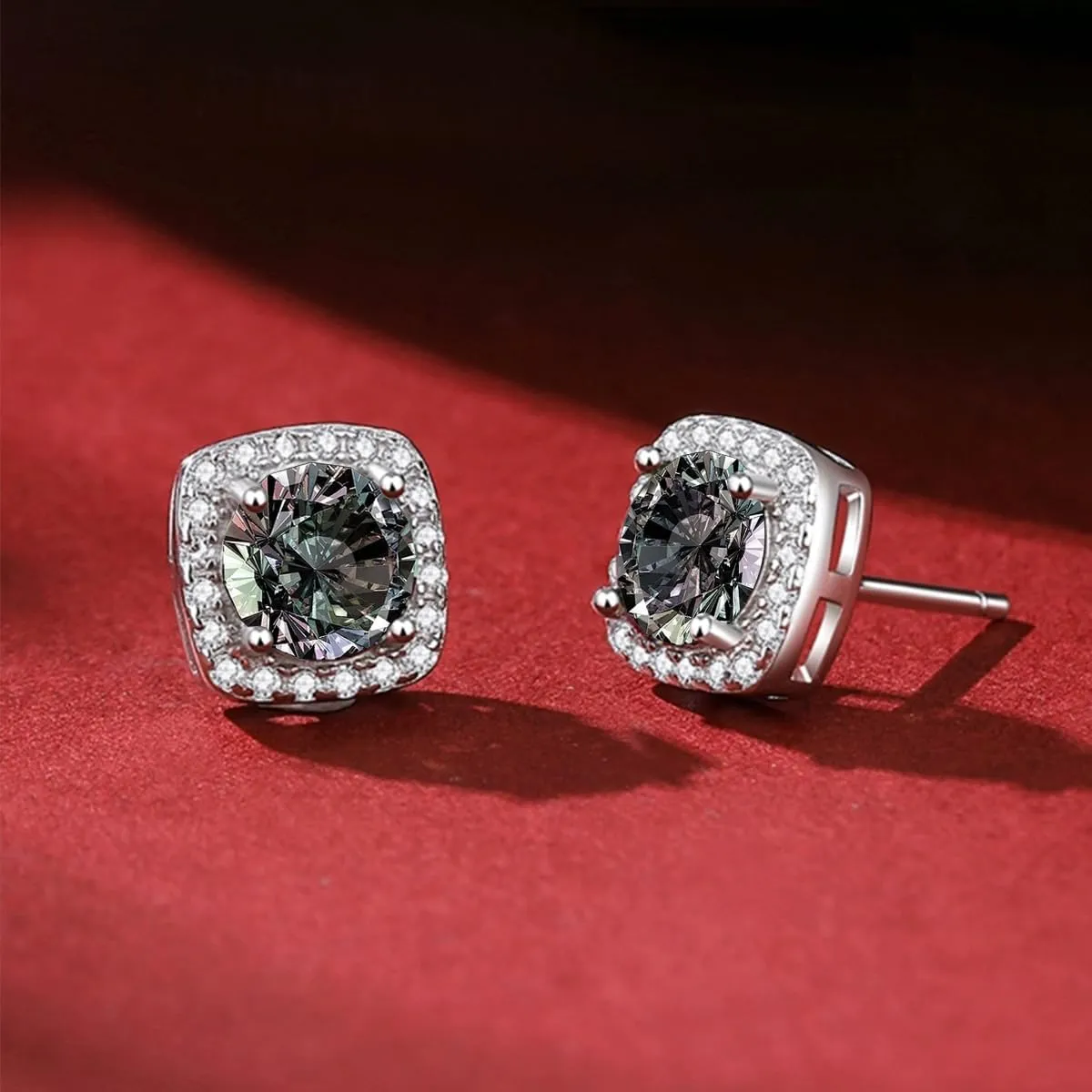 Moissanite Stud Earrings 1-2ct D Color VVS1 Clarity Round Cut 925 Sterling Silver Moissanite Earrings with 18K White Gold Plated Earrings for Women Men