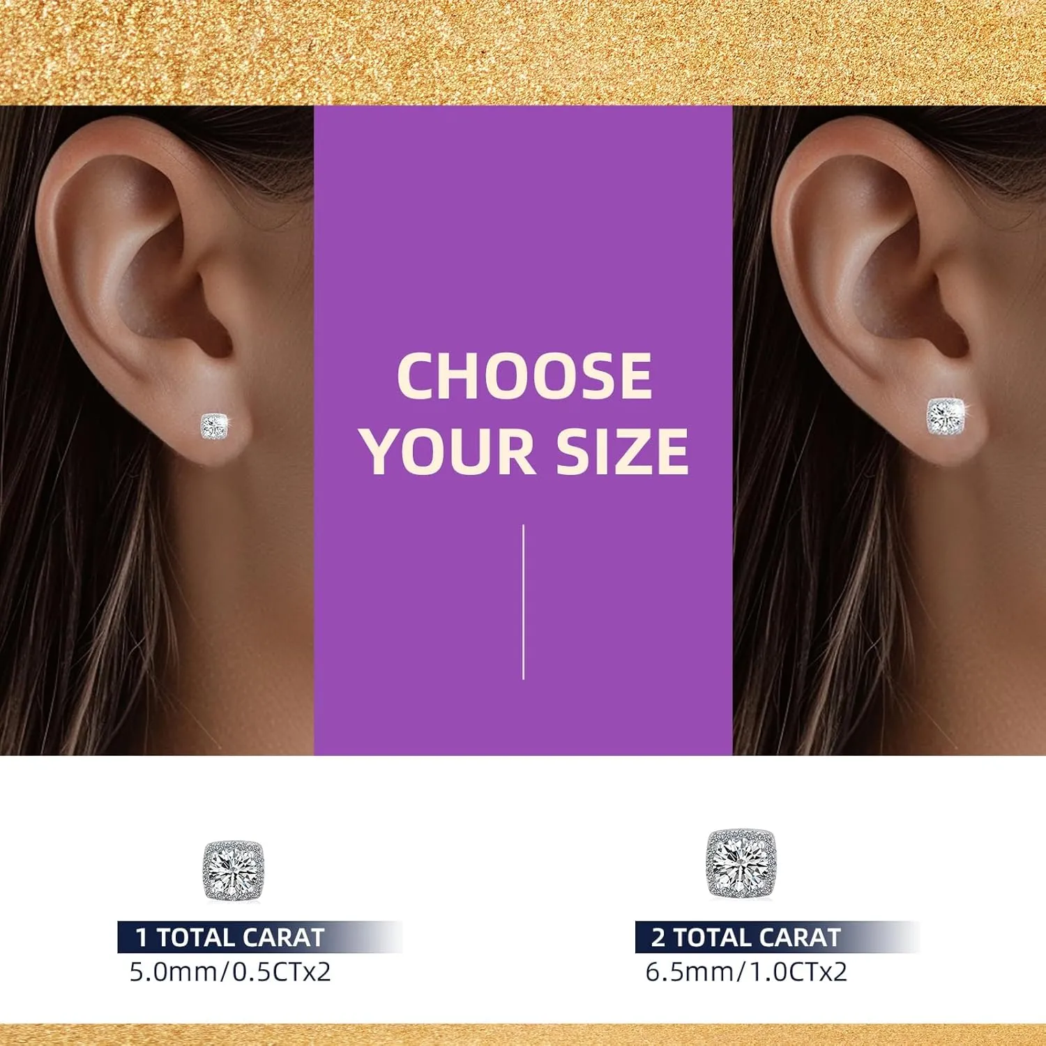 Moissanite Stud Earrings 1-2ct D Color VVS1 Clarity Round Cut 925 Sterling Silver Moissanite Earrings with 18K White Gold Plated Earrings for Women Men