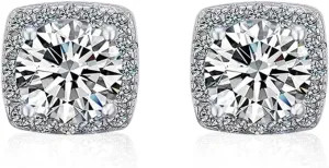 Moissanite Stud Earrings 1-2ct D Color VVS1 Clarity Round Cut 925 Sterling Silver Moissanite Earrings with 18K White Gold Plated Earrings for Women Men