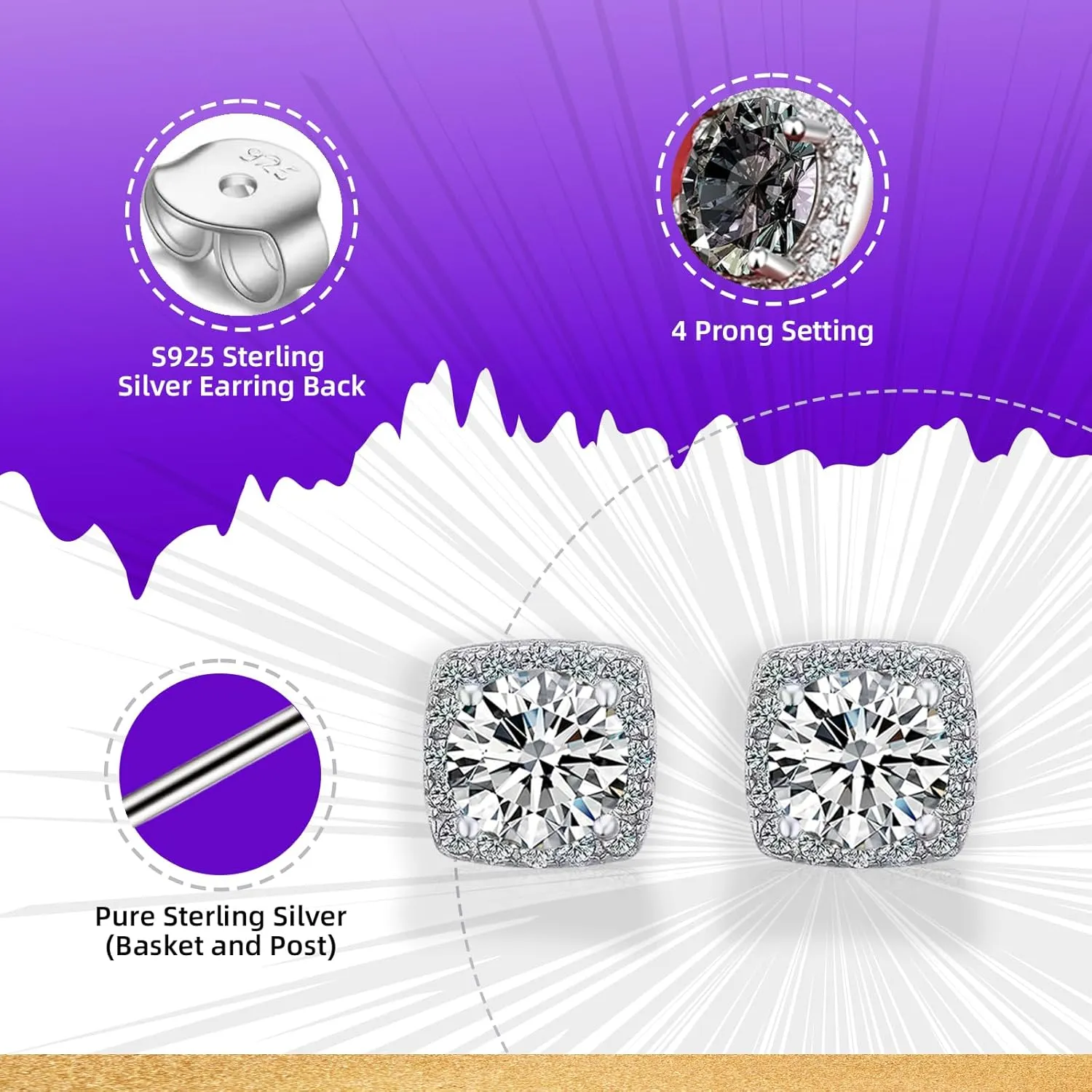 Moissanite Stud Earrings 1-2ct D Color VVS1 Clarity Round Cut 925 Sterling Silver Moissanite Earrings with 18K White Gold Plated Earrings for Women Men