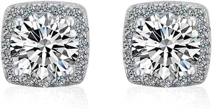 Moissanite Stud Earrings 1-2ct D Color VVS1 Clarity Round Cut 925 Sterling Silver Moissanite Earrings with 18K White Gold Plated Earrings for Women Men