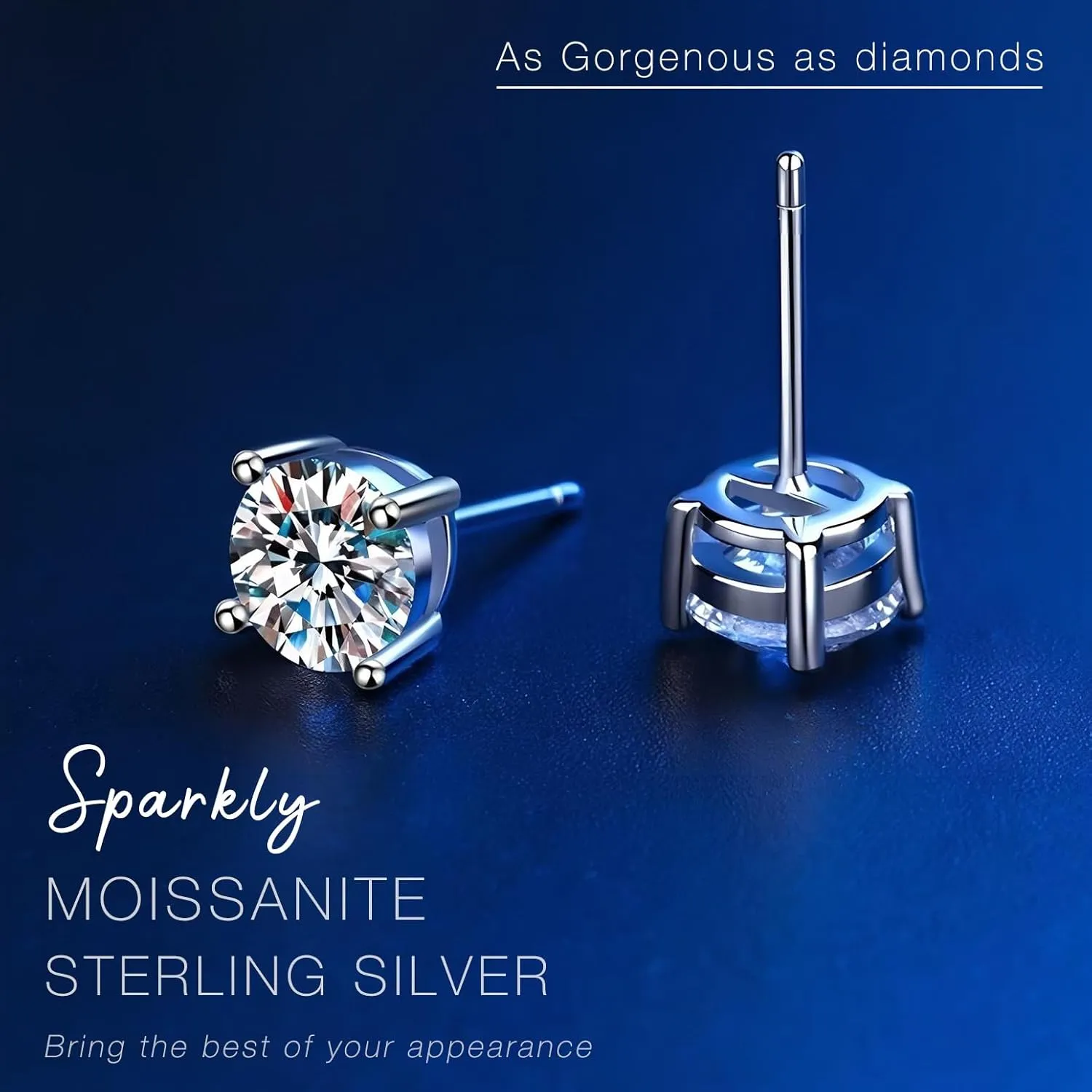 Moissanite Stud Earrings-1.0CT D Color,GRA Mens S925 Sterling Silver Wedding Earrings,18K White Gold Plated Earring for Men Women (Moissanite-1Ct(0.5ct*2)