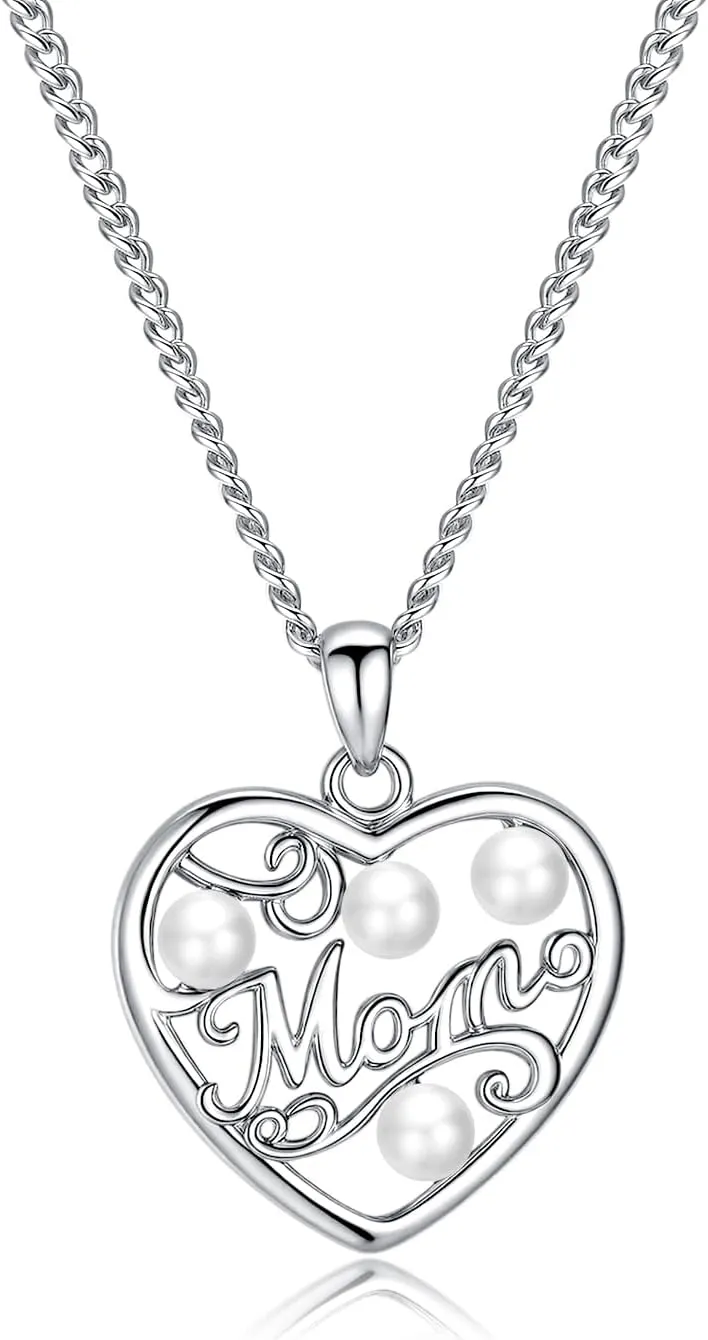 Mom Necklace for Women, 18K Gold Plated Pearl Mom Necklace Mother's Day Mom Gifts Birthday Gifts for Mom