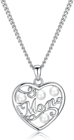 Mom Necklace for Women, 18K Gold Plated Pearl Mom Necklace Mother's Day Mom Gifts Birthday Gifts for Mom