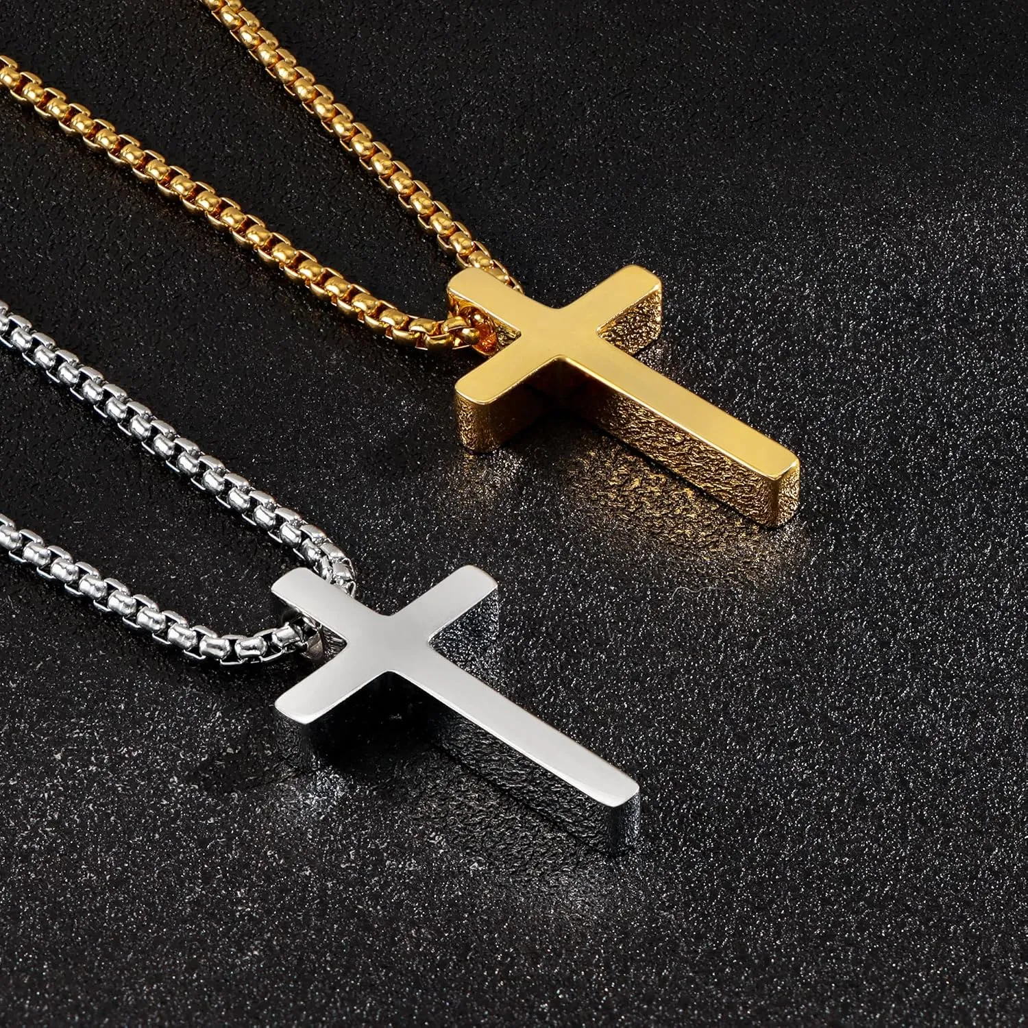 Monily Birthday Gifts for Dad Cross Necklace for Men Silver/Gold Stainless Steel Cross Chain Pendant Necklace for Mens Father's day gifts