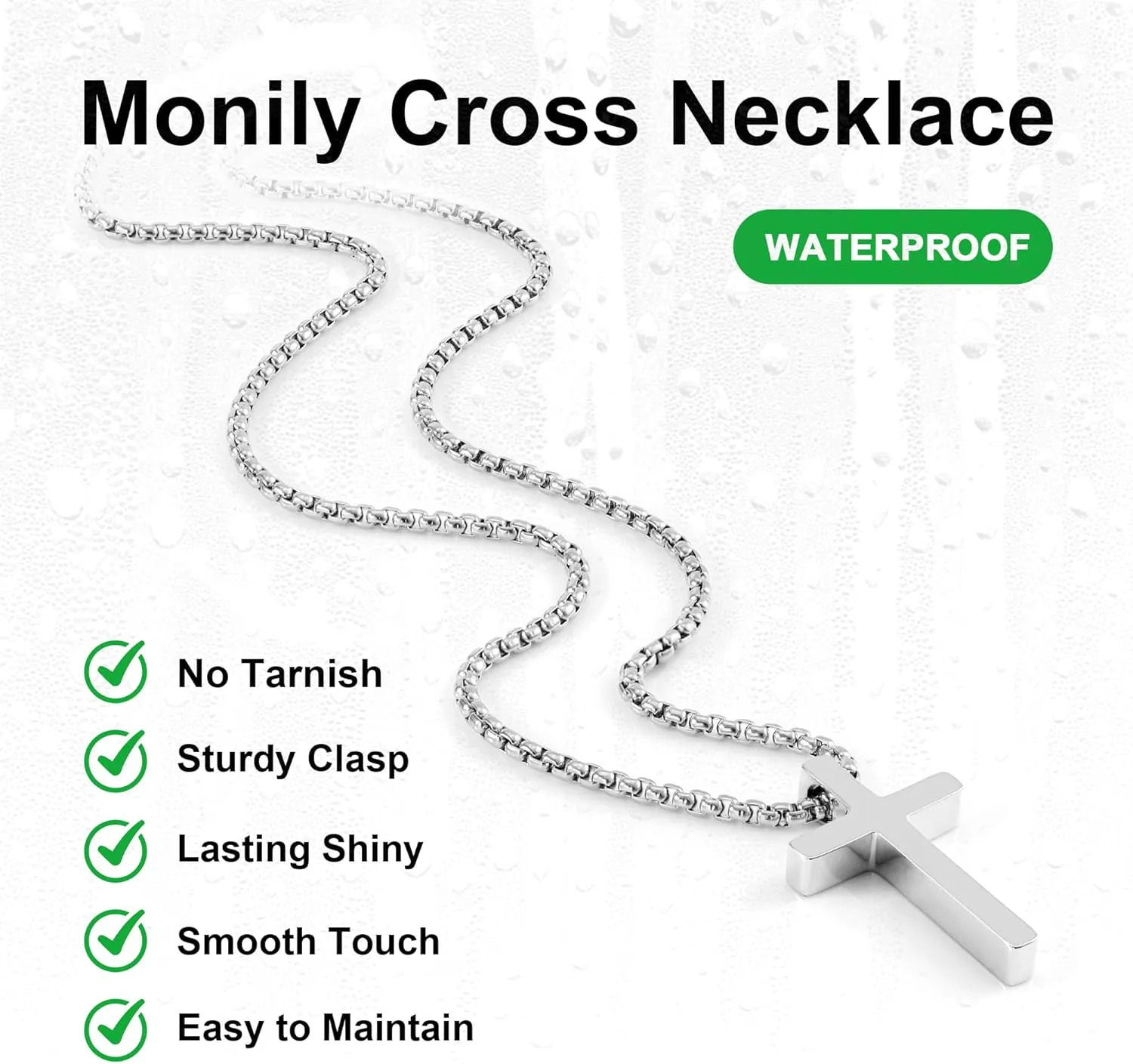 Monily Birthday Gifts for Dad Cross Necklace for Men Silver/Gold Stainless Steel Cross Chain Pendant Necklace for Mens Father's day gifts