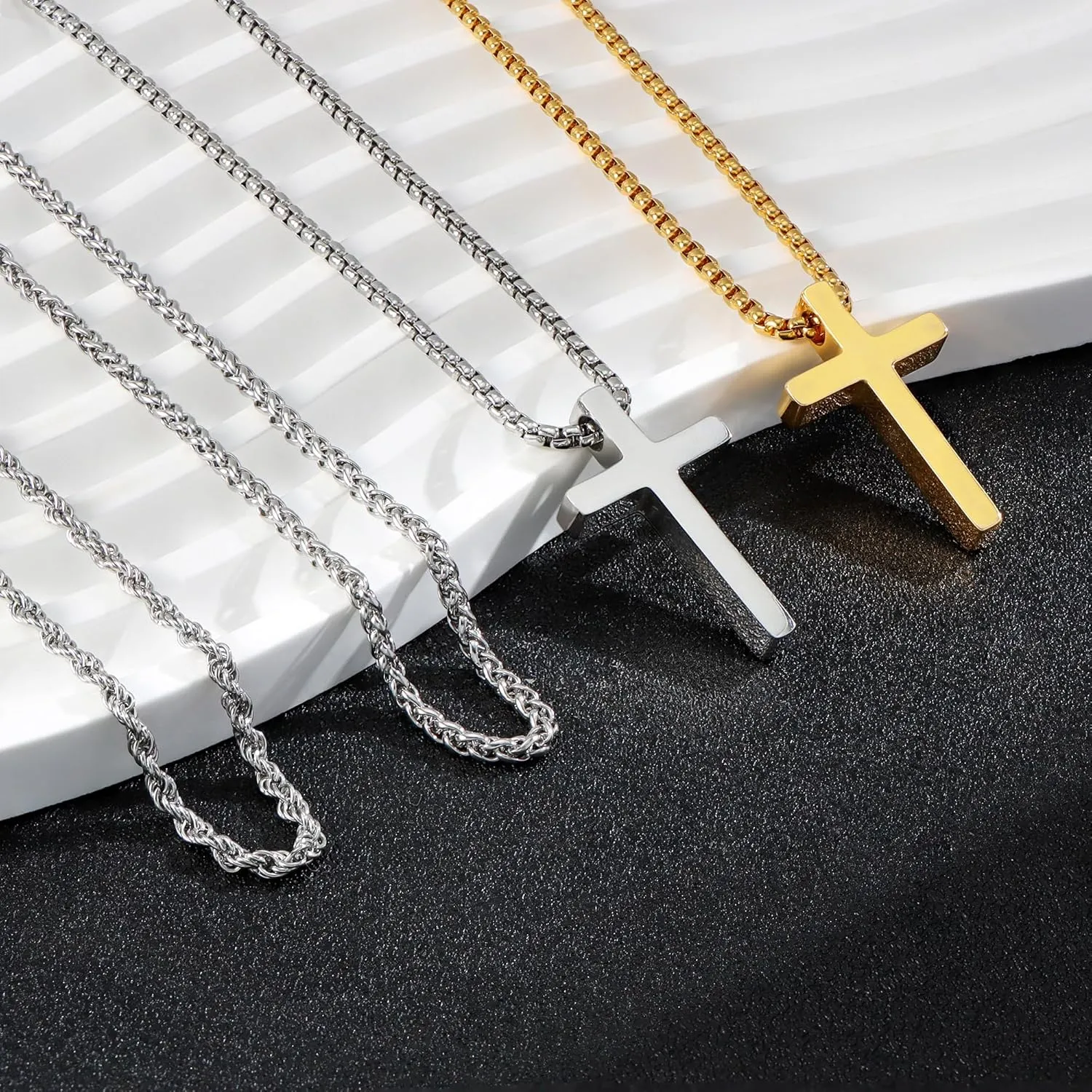 Monily Birthday Gifts for Dad Cross Necklace for Men Silver/Gold Stainless Steel Cross Chain Pendant Necklace for Mens Father's day gifts