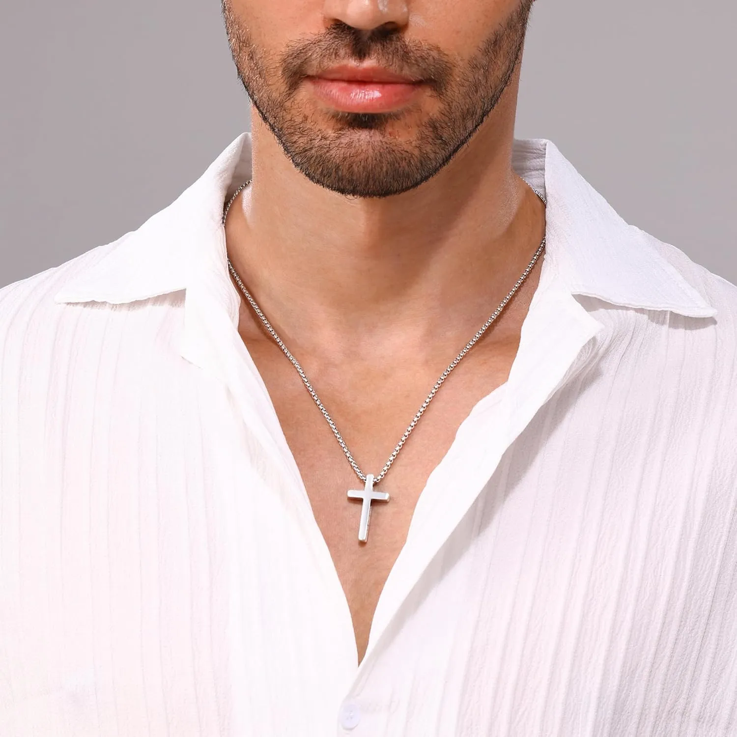 Monily Birthday Gifts for Dad Cross Necklace for Men Silver/Gold Stainless Steel Cross Chain Pendant Necklace for Mens Father's day gifts