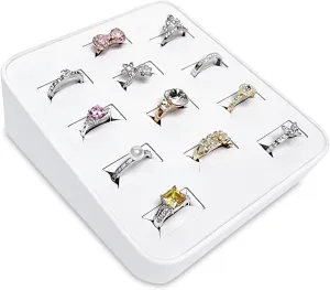 MOOCA 12 Slots Ring Tray Display, Slotted Ring Showcase Display Jewelry Organizer, Jewelry Tray for Showcase trade Show, Premium White Leatherette