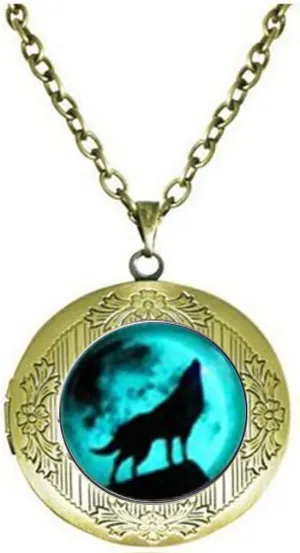 Moon Wolf Glow in the Dark Absorption Noctilucent Friendship Love Gifts Unique Lovers GiftsUnique Customized Gift locket necklace