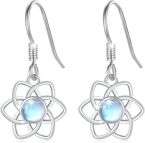 Moonstone Earrings Dangle Earring for Women 925 Sterling Silver Rainbow Synthetic Moonstone Jewelry Flower Moonstone Earrings Birthday Gift for Women
