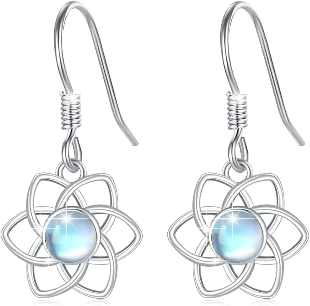 Moonstone Earrings Dangle Earring for Women 925 Sterling Silver Rainbow Synthetic Moonstone Jewelry Flower Moonstone Earrings Birthday Gift for Women