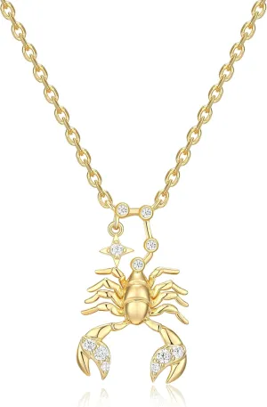 MORGAN & PAIGE .925 Sterling Silver 14K Gold Plated Zodiac Sign Necklaces for Women - Symbolic & Sophisticated Constellation Gold Necklace for Women, Sparkling Cubic Zirconia Accents 18 inches