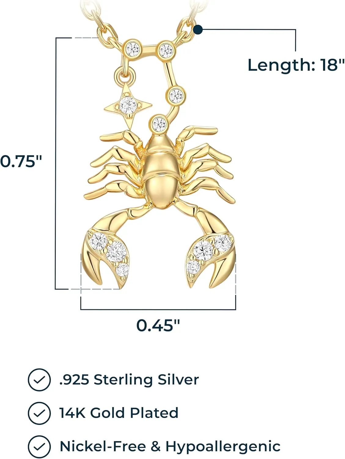 MORGAN & PAIGE .925 Sterling Silver 14K Gold Plated Zodiac Sign Necklaces for Women - Symbolic & Sophisticated Constellation Gold Necklace for Women, Sparkling Cubic Zirconia Accents 18 inches