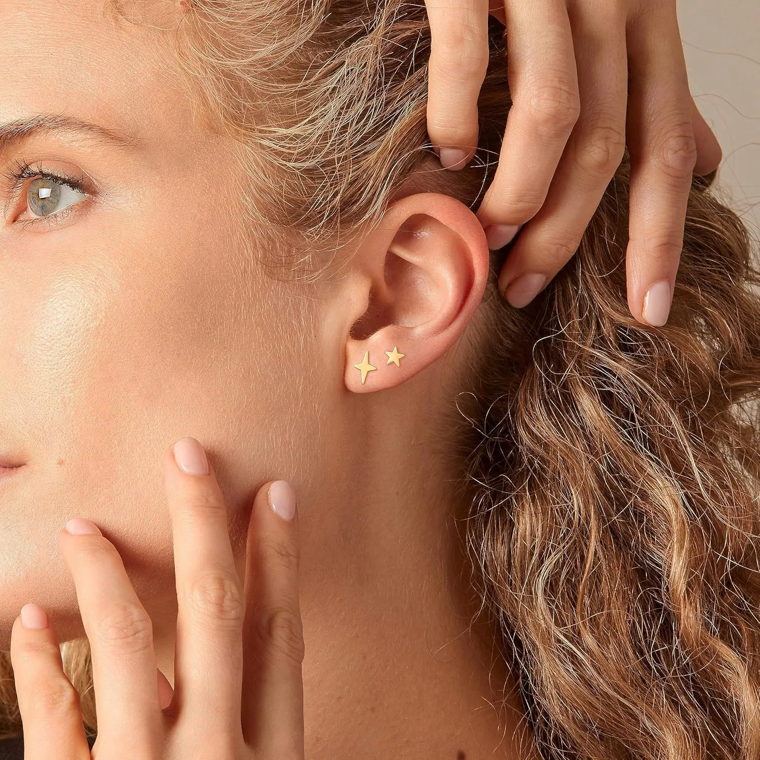 MTMY Gold Stud Earring for Women 2 Pairs of 14K Gold Plated Hypoallergenic Simple Small Stud Earring Set Tiny Bar, Circle, Heart, Triangle, Star, Crown, Flower Dainty Earrings Jewelry