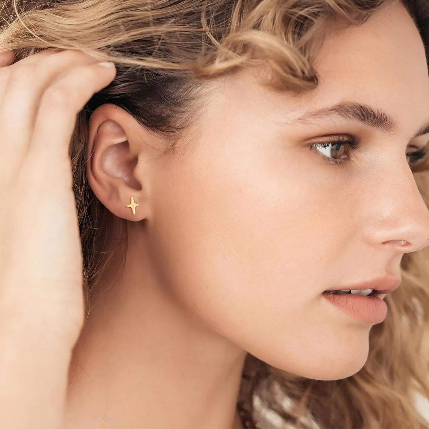 MTMY Gold Stud Earring for Women 2 Pairs of 14K Gold Plated Hypoallergenic Simple Small Stud Earring Set Tiny Bar, Circle, Heart, Triangle, Star, Crown, Flower Dainty Earrings Jewelry