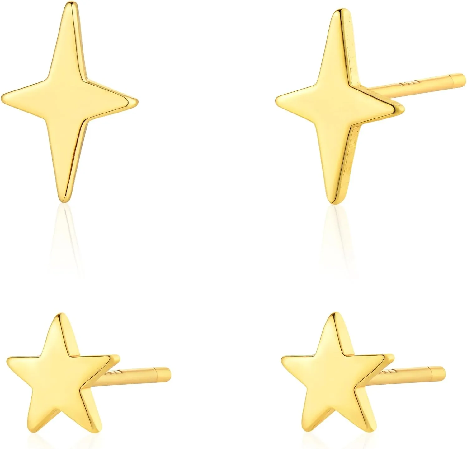 MTMY Gold Stud Earring for Women 2 Pairs of 14K Gold Plated Hypoallergenic Simple Small Stud Earring Set Tiny Bar, Circle, Heart, Triangle, Star, Crown, Flower Dainty Earrings Jewelry