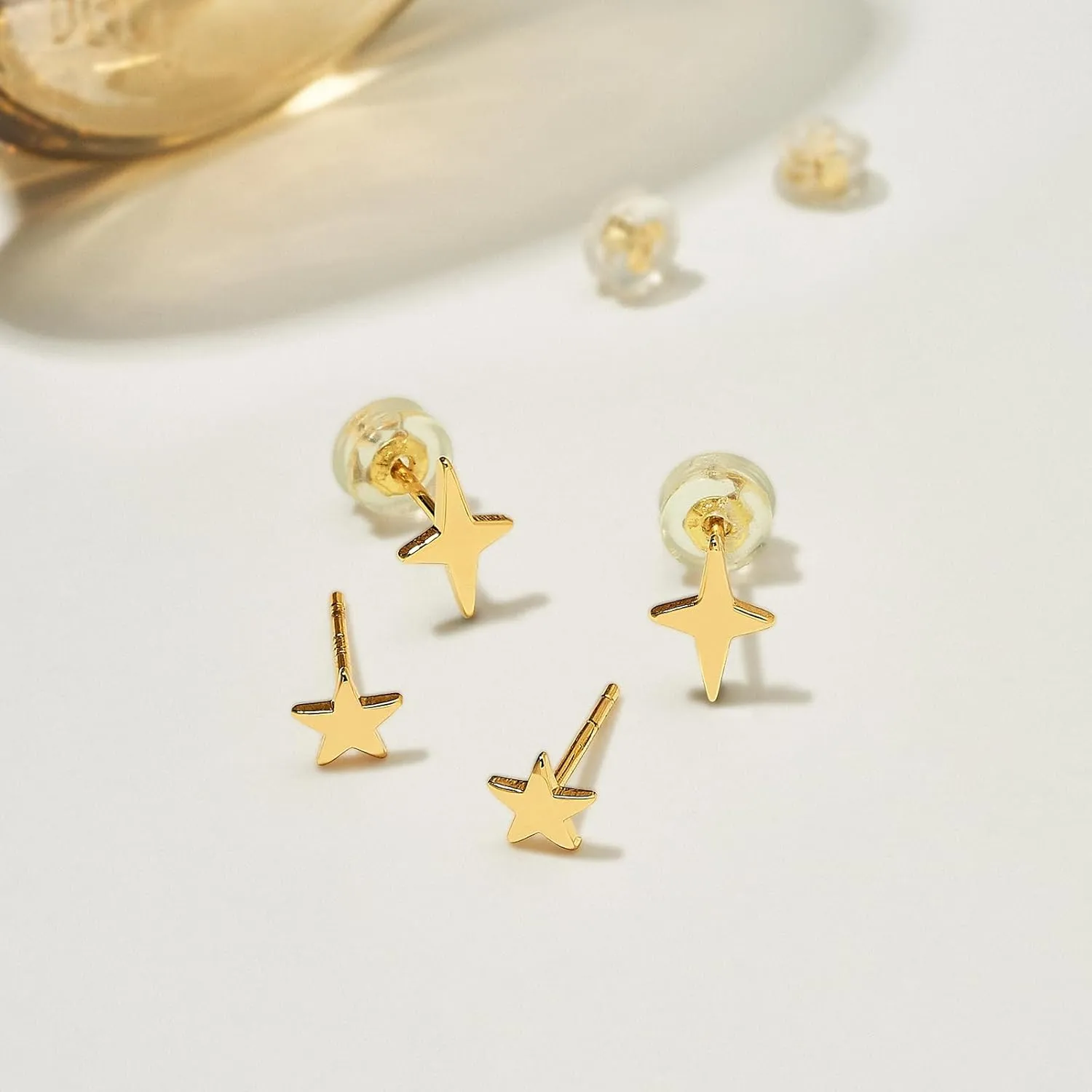 MTMY Gold Stud Earring for Women 2 Pairs of 14K Gold Plated Hypoallergenic Simple Small Stud Earring Set Tiny Bar, Circle, Heart, Triangle, Star, Crown, Flower Dainty Earrings Jewelry