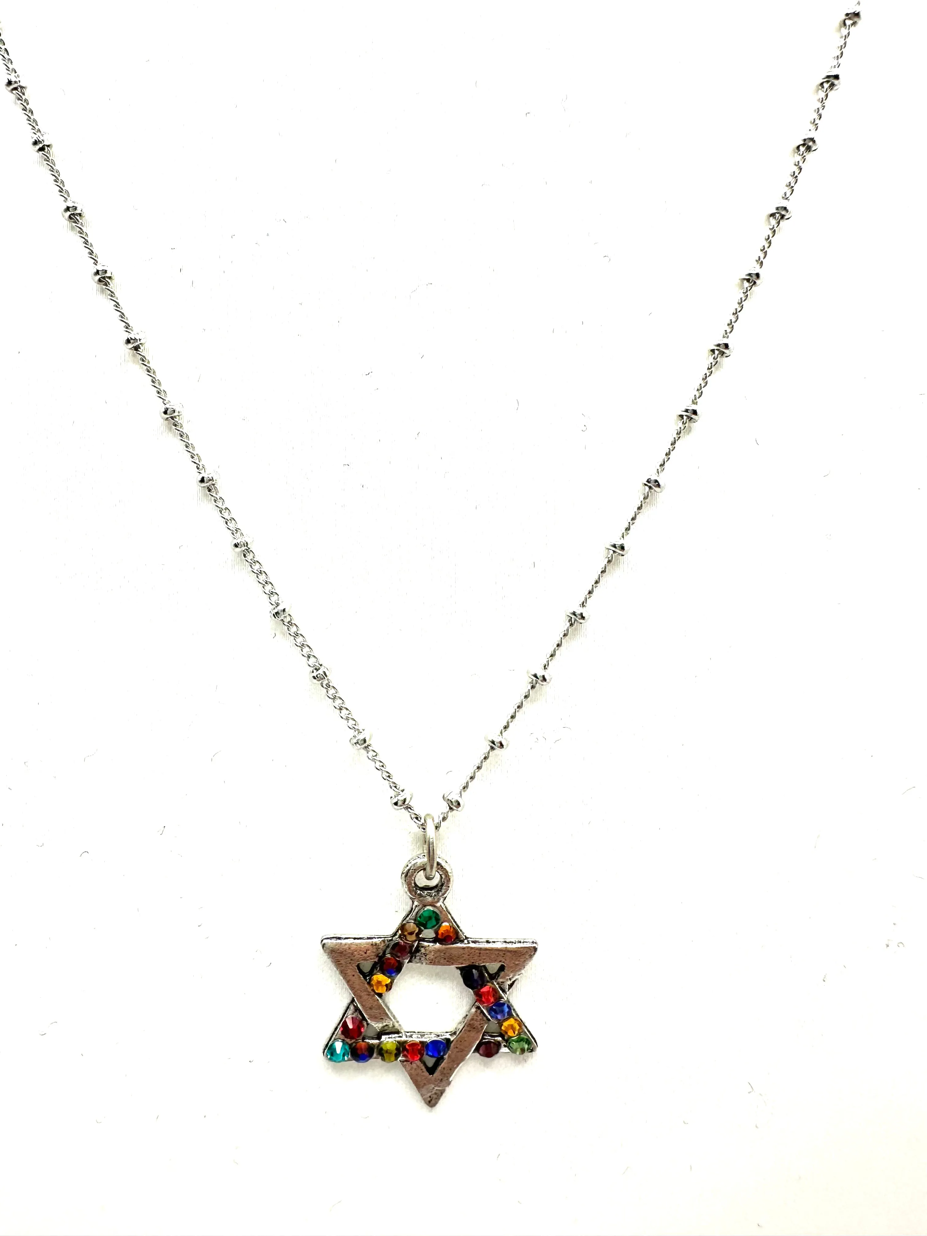 Multi Color Crystal Star Of David Necklace