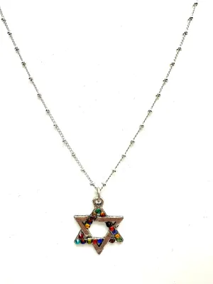 Multi Color Crystal Star Of David Necklace