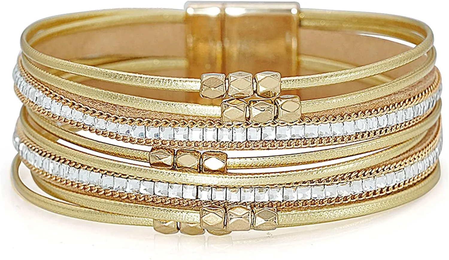 Multi-layer Leather Bracelets Multi-strand Wrap Bracelets Handmade Braided Rope Cuff Bangle with Magnetic Buckle Jewelry