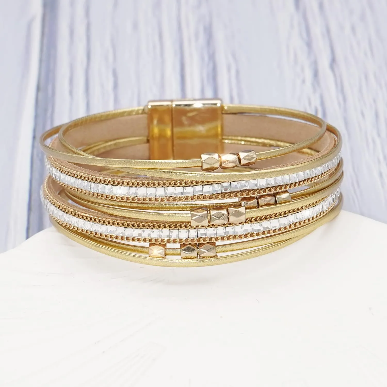 Multi-layer Leather Bracelets Multi-strand Wrap Bracelets Handmade Braided Rope Cuff Bangle with Magnetic Buckle Jewelry