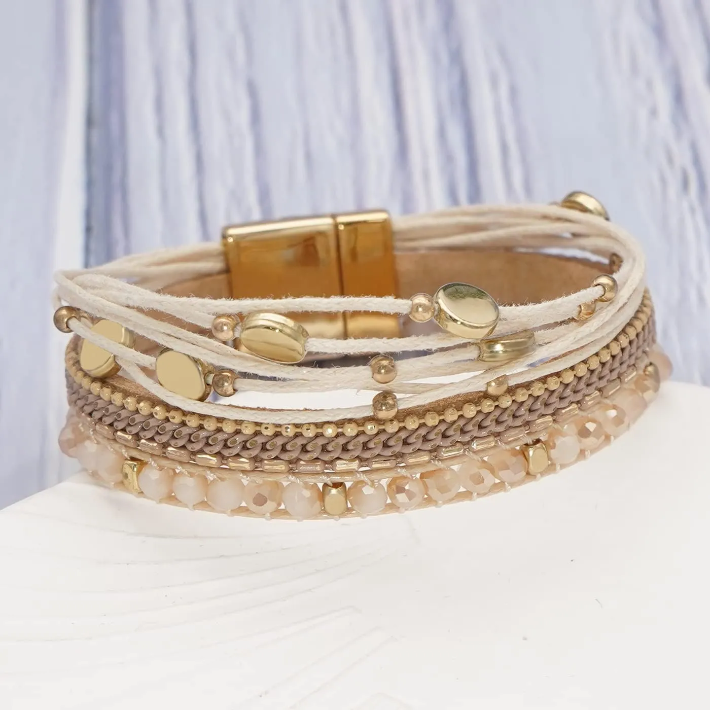 Multi-layer Leather Bracelets Multi-strand Wrap Bracelets Handmade Braided Rope Cuff Bangle with Magnetic Buckle Jewelry