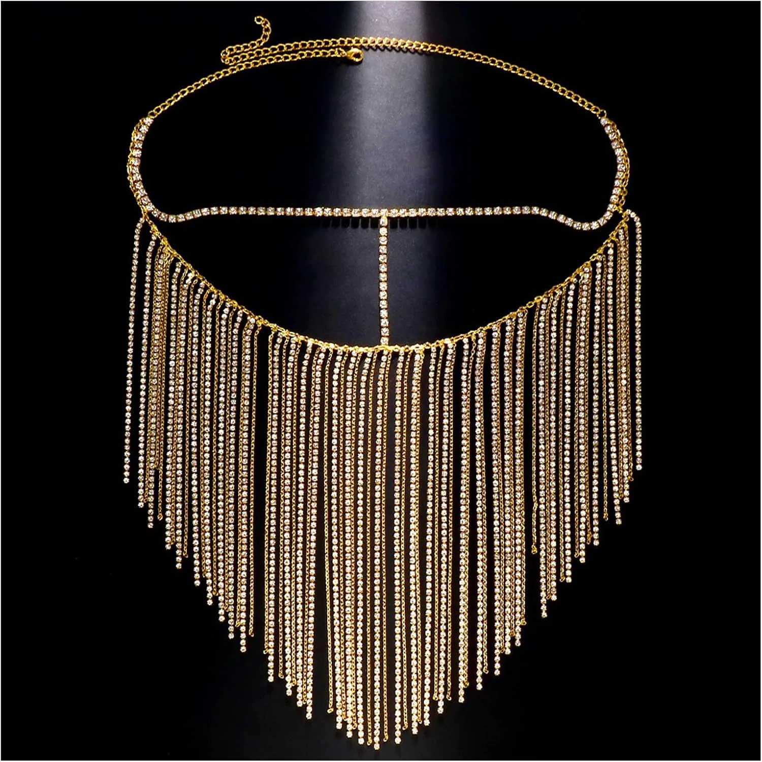 Multi-layered Rhinestone Tassel Chain Mask for Women Cosplay Crystal Face Body Chain Custumes Festival Rave Masks Jewelry