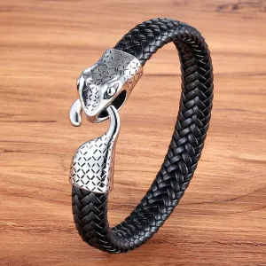 Multi-layers Handmade Braided Leather Bracelet & Bangle For Men Stainless Steel Charm Fashion Bangles Gifts PE065 (19cm)